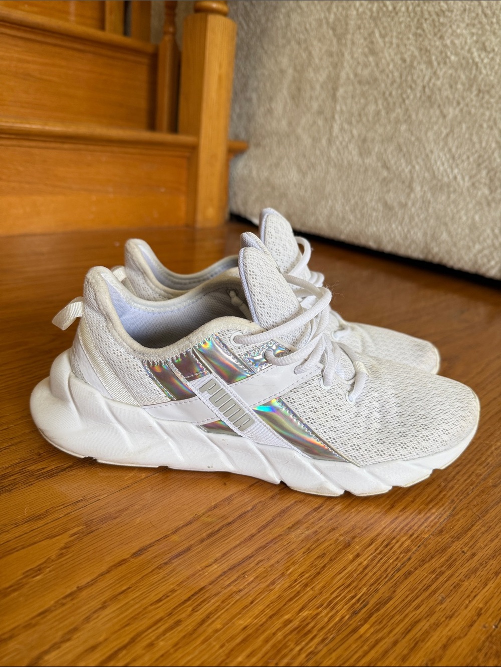 Puma White Womens' Sneakers with Iridescent Accents